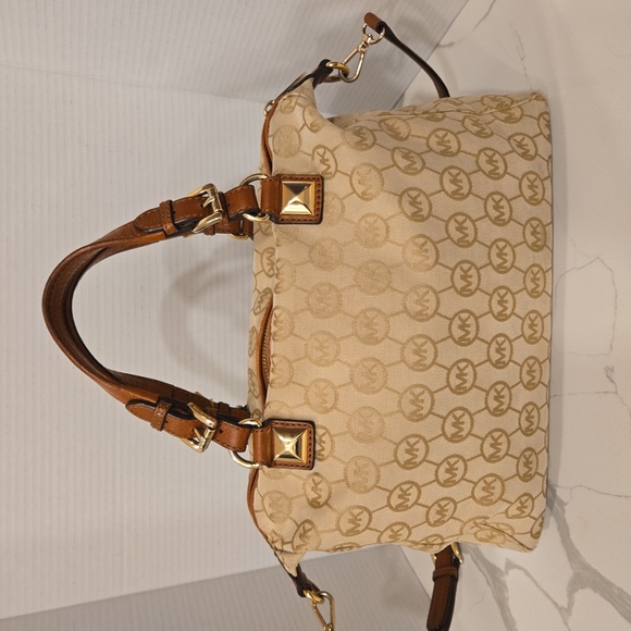 Michael Kors Calista Monogrammed Logo MK Handbag Crossbody Bag Brown - Picture 4 of 15